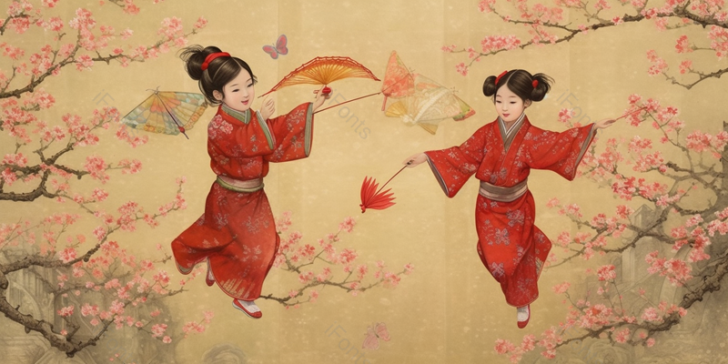 两个红色儿童户外玩耍背景,插画/手绘图,插画/手绘图库,插画/手绘图下载,插画/手绘